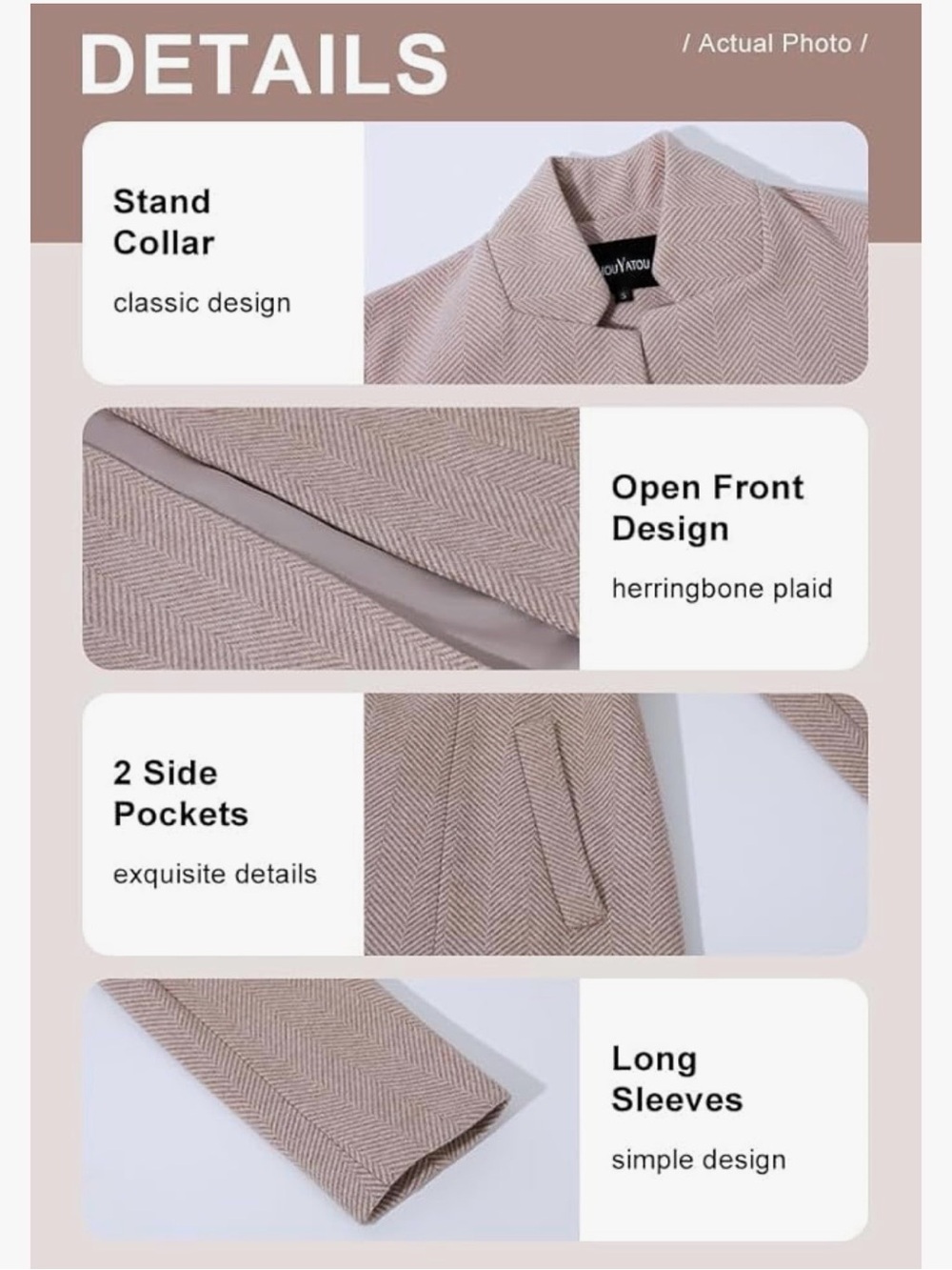 Stylish khaki herringbone blazer S - Picture 4 of 10